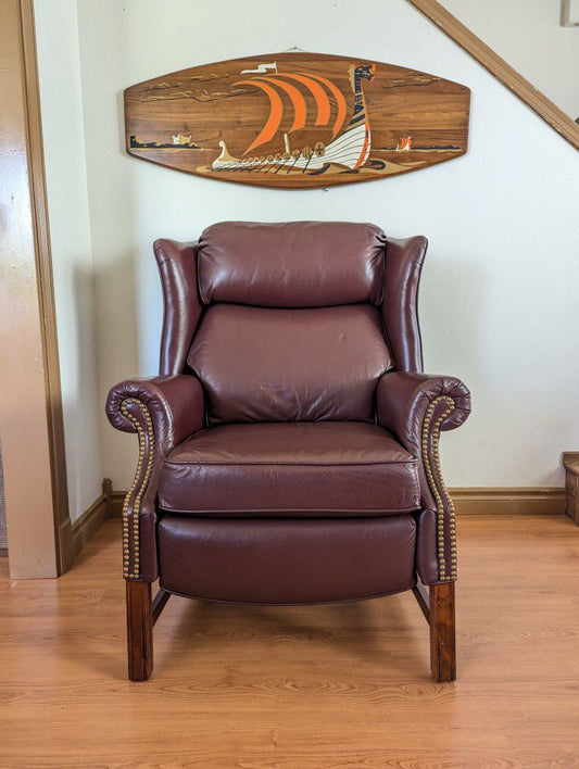 Maroon Leather Presidential Wingback Recliner by Lane