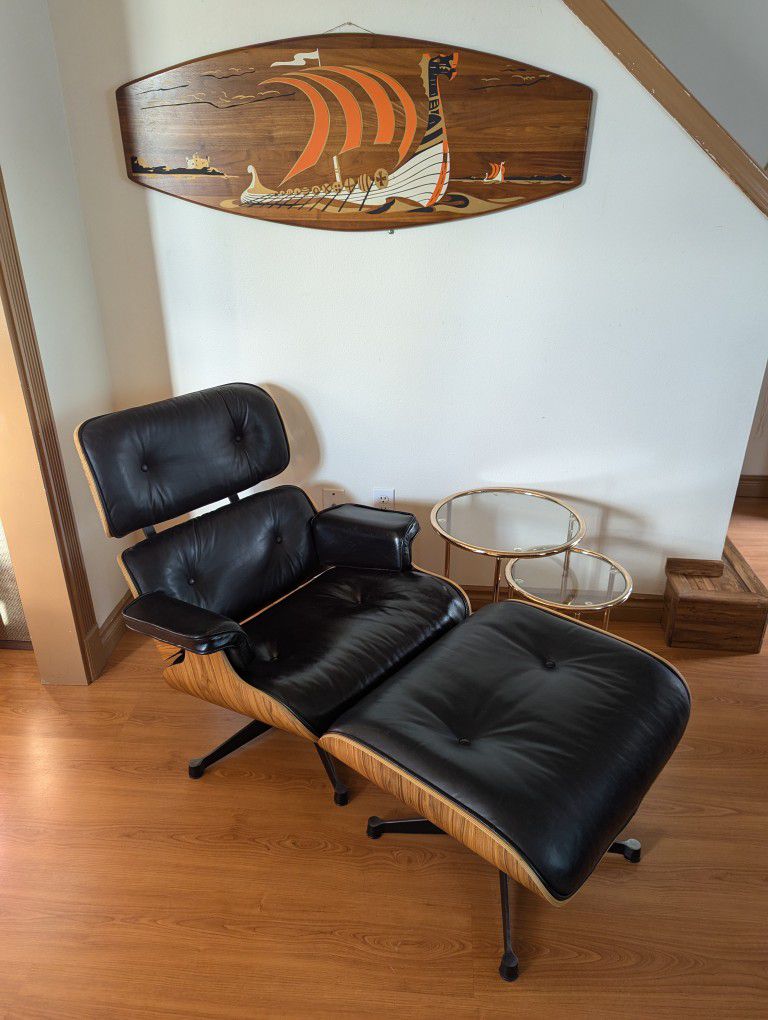 MCM Eames Black Leather Replica Lounge Chair & Ottoman