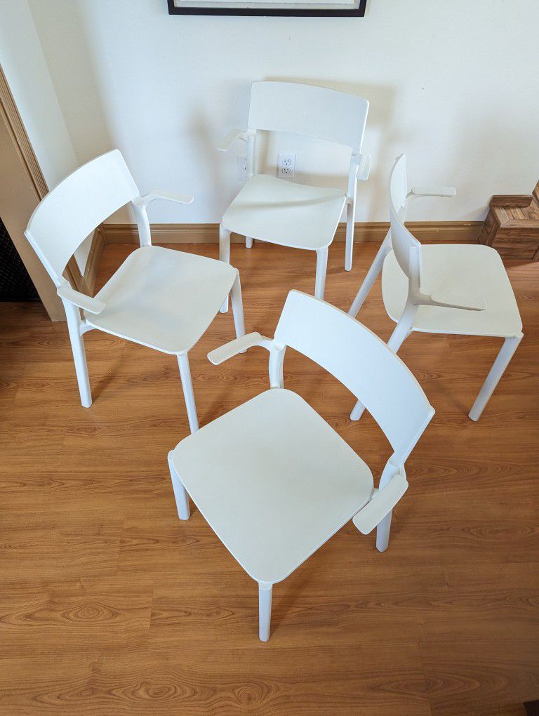 IKEA Janinge White Danish Modern Inspired Stackable / Dining Arm Chairs