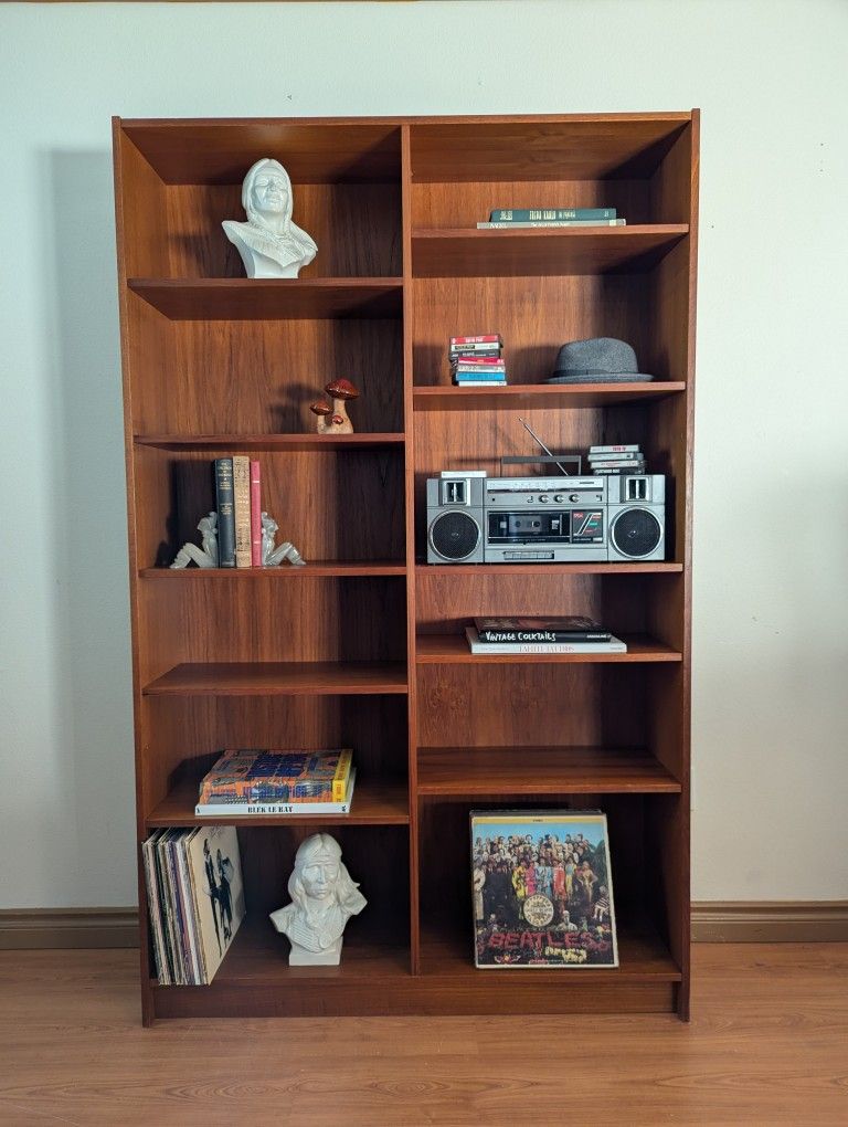 Large Danish Modern Teak Double Bookshelf Bookcase