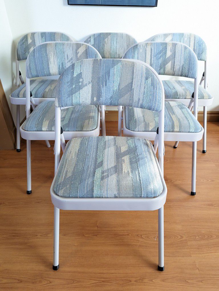 Postmodern Pastels Upholstered Folding Chairs w/ Lavender Metal Frames