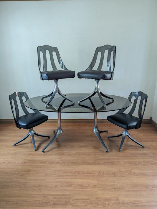 Mid Century Modern Space Age Smoked Dining Table & 4 Chair Set by Howell