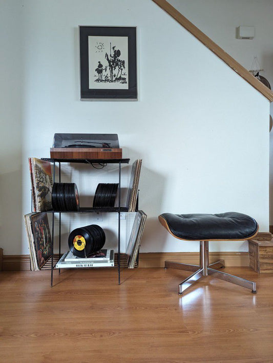 Vintage Black Metal Record Player Storage, Stand & Display