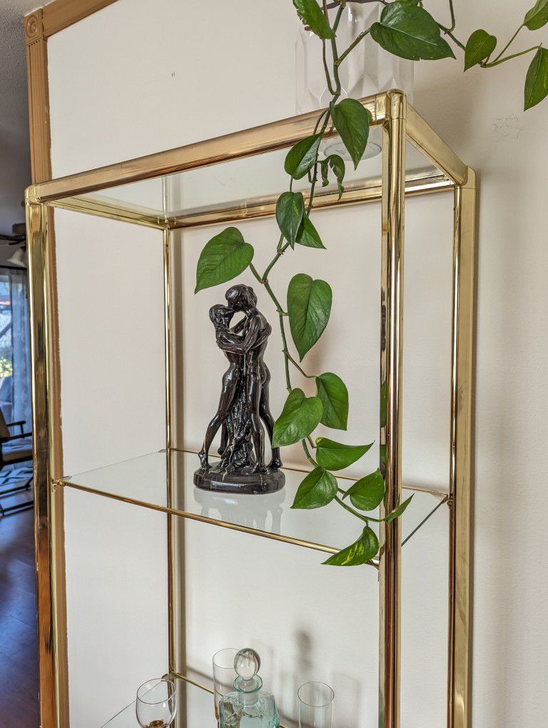 Mid Century Rectangular Brass Etagere Display w/ 4 Glass Shelves