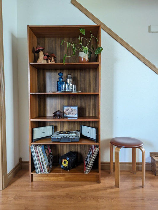 Danish Modern Tall Teak Bookshelf / 5 Tiered MCM Wood Display