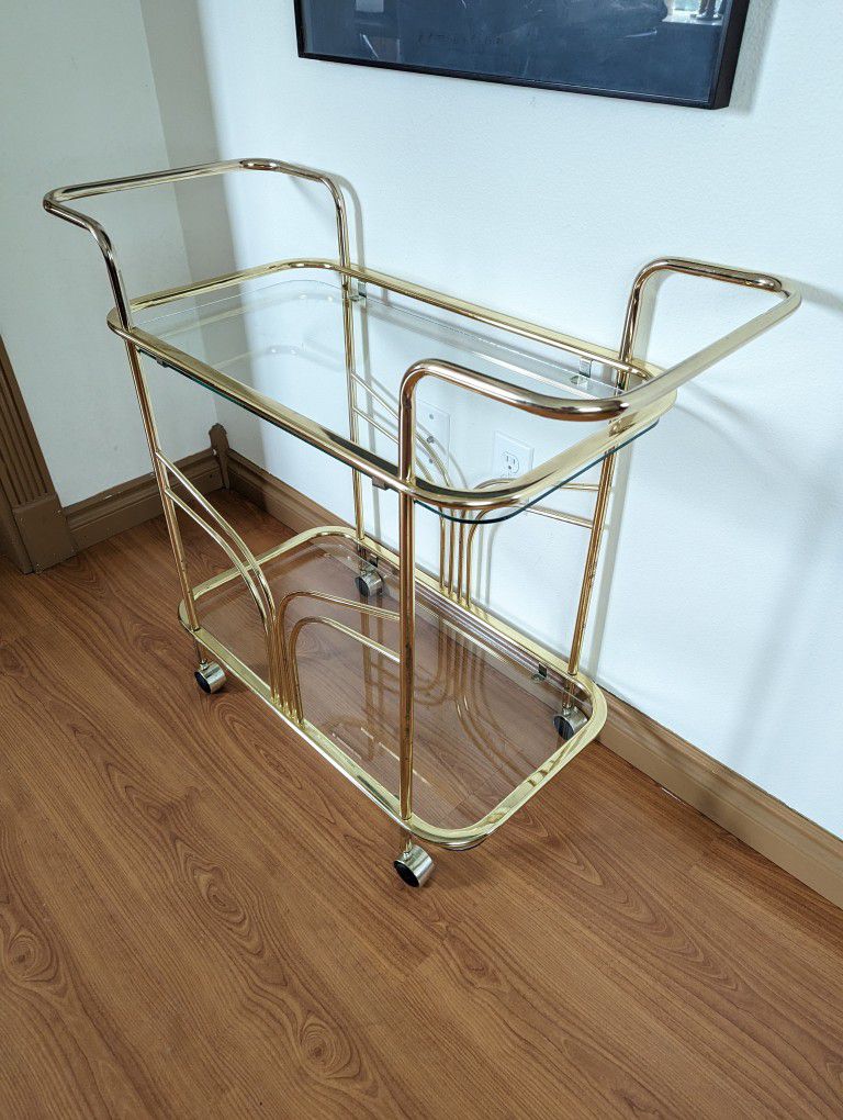 Postmodern Vintage Hollywood Regency Brass & Glass Bar Cart