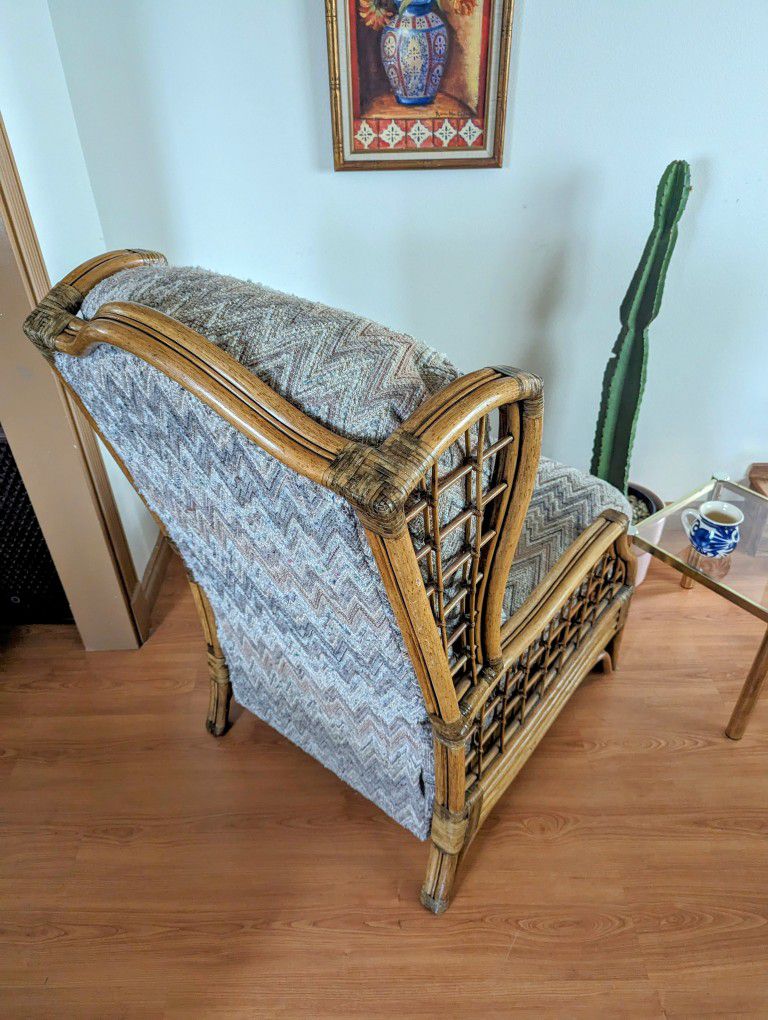 Mid Century Vintage Boho Bamboo & Rattan Jungalow Recliner