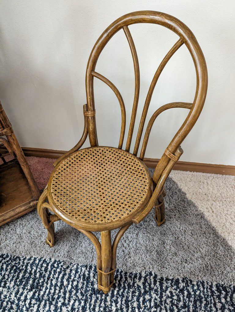 Vintage Boho Bamboo & Rattan Peacock Fan Back Chair