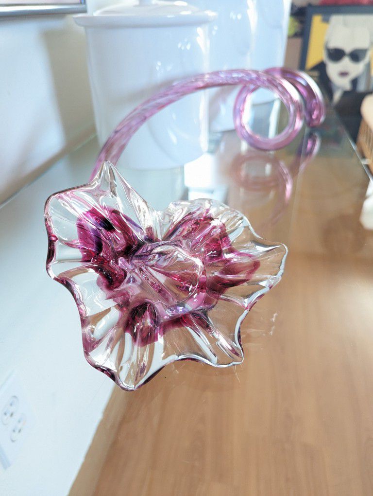 Hand Blown Glass Flower Art Titled "La Fleur" Signed Curry 98