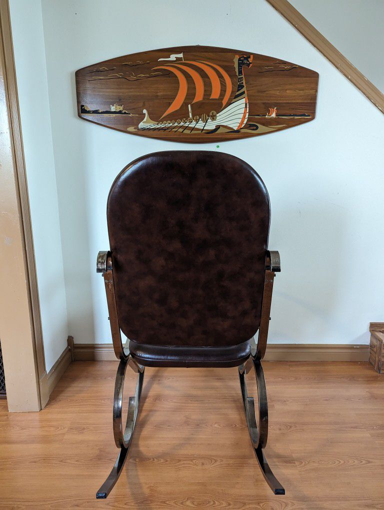 1970's French Chrome & Brown Leather Rocker by Maison Jansen