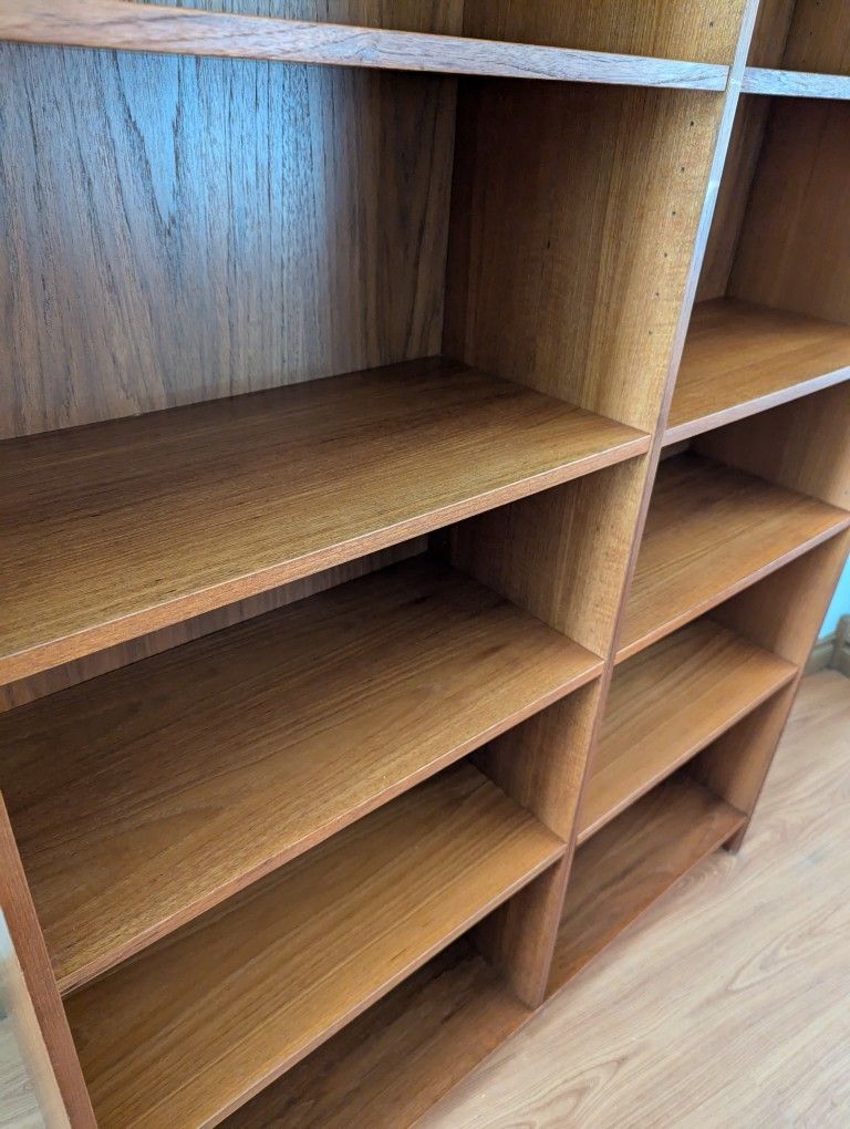 Large Danish Modern Teak Double Bookshelf Bookcase