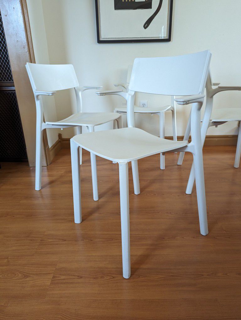 IKEA Janinge White Danish Modern Inspired Stackable / Dining Arm Chairs