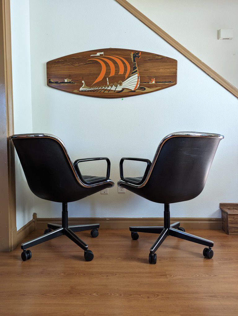 Vintage Pair of Black Leather Desk Chairs by Charles Pollock for Knoll