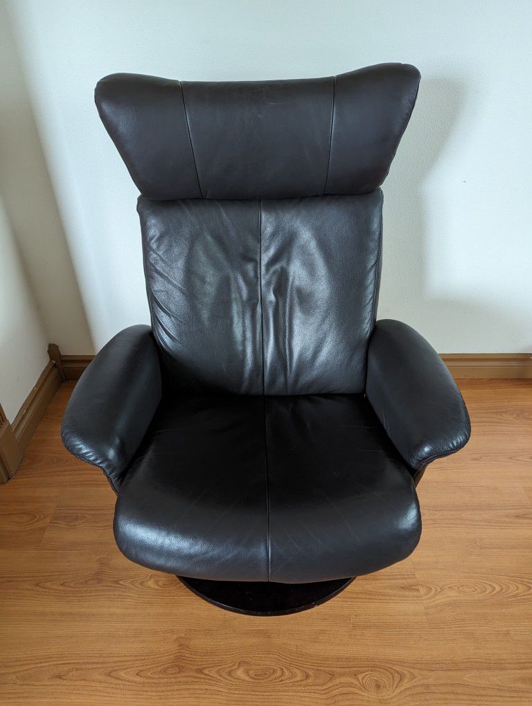 Ekornes Stressless Style Leather Lounge Chair & Ottoman / Lounger Recliner