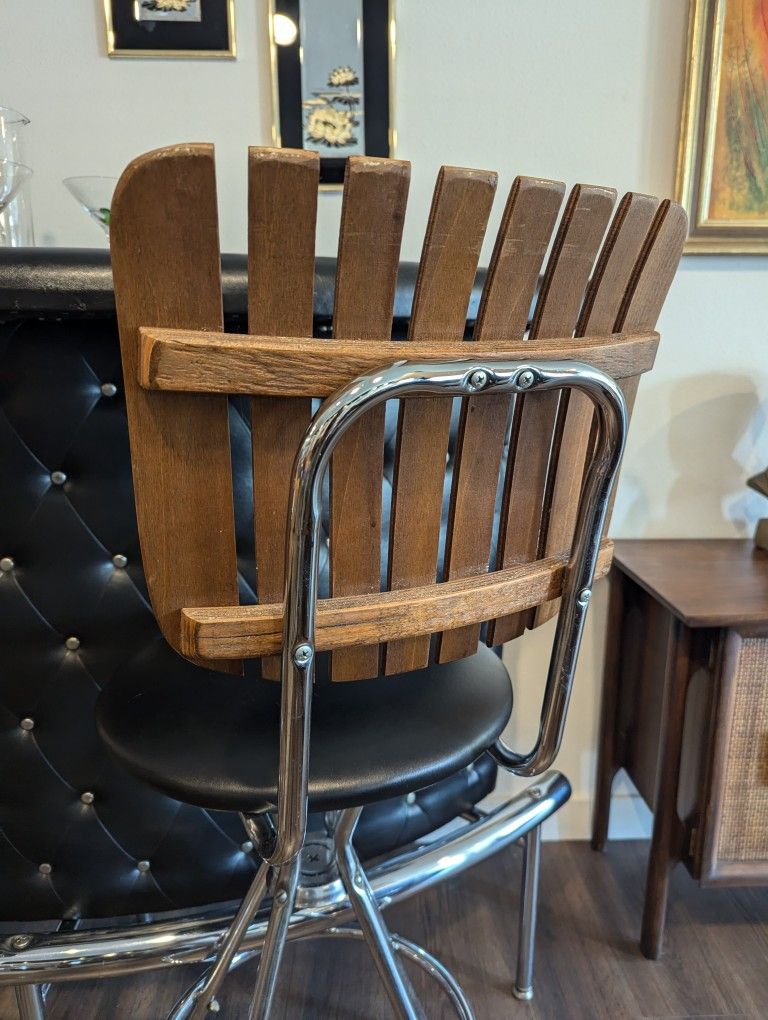 Mid Century Modern Tufted Bar Setup w/ 2 Barstools by Arthur Umanoff