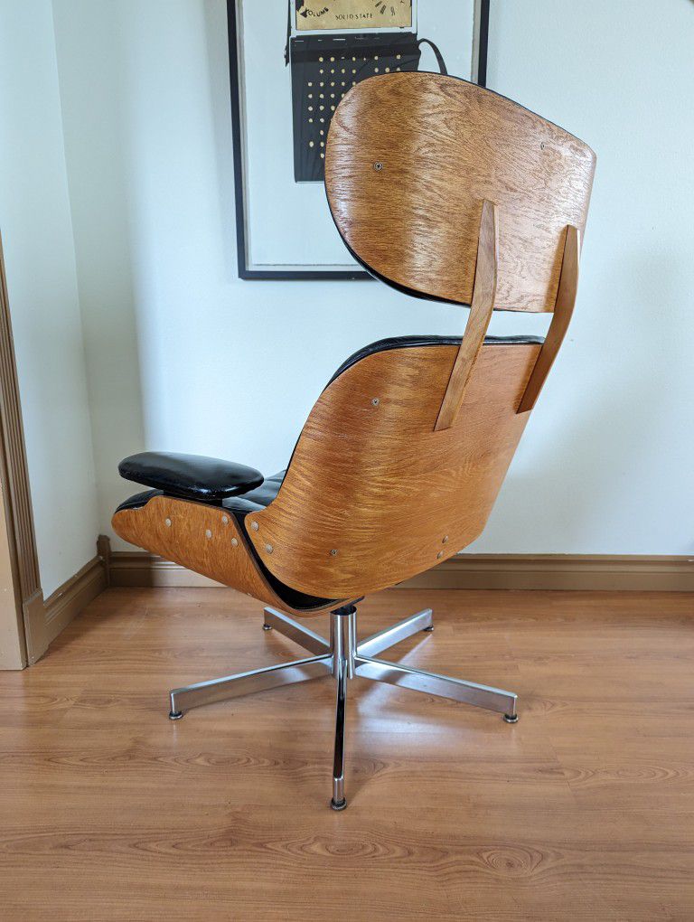 MCM Vintage Eames Black Leather Replica Lounge Chair & Ottoman