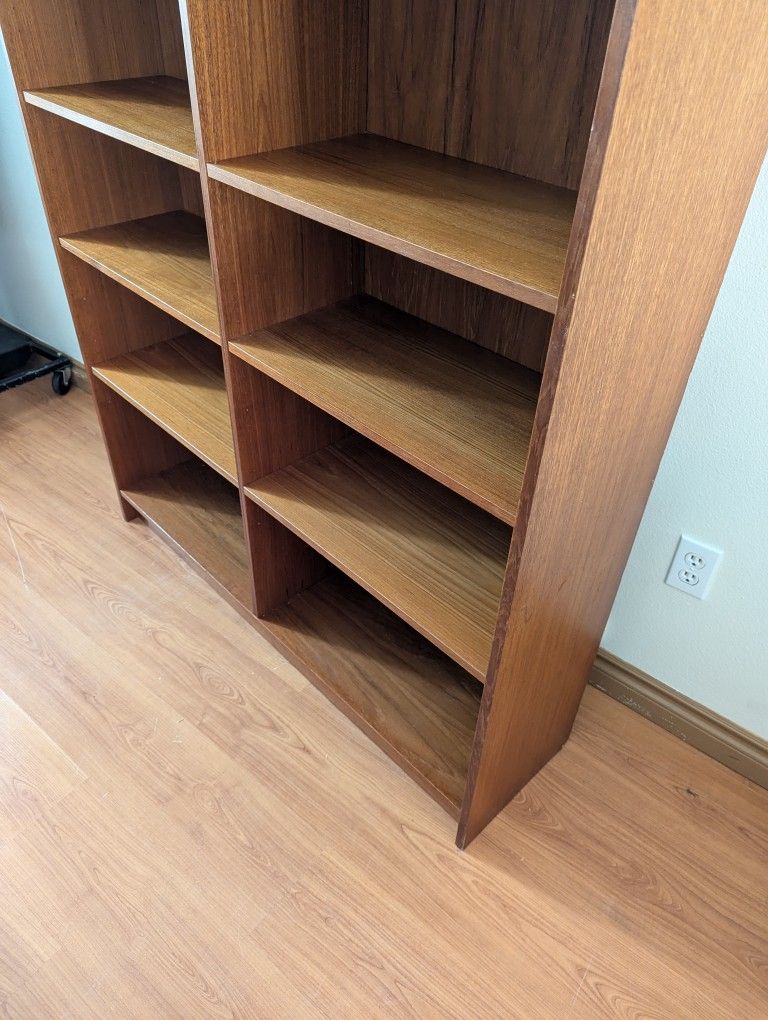 Large Danish Modern Teak Double Bookshelf Bookcase