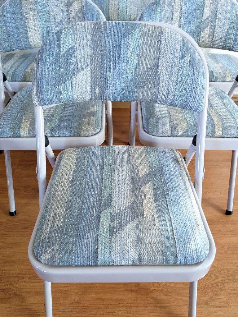 Postmodern Pastels Upholstered Folding Chairs w/ Lavender Metal Frames