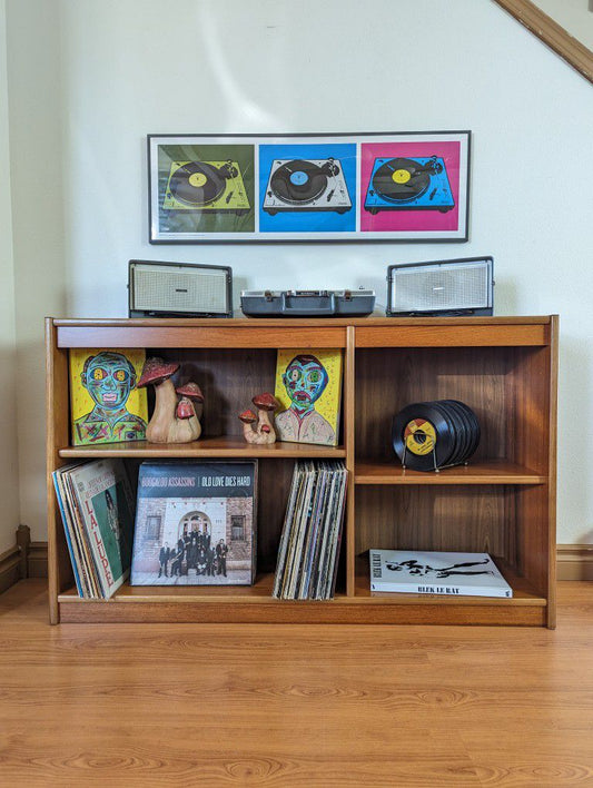 Vintage Danish Modern Teak Record Player Stand / MCM Bookshelf Display