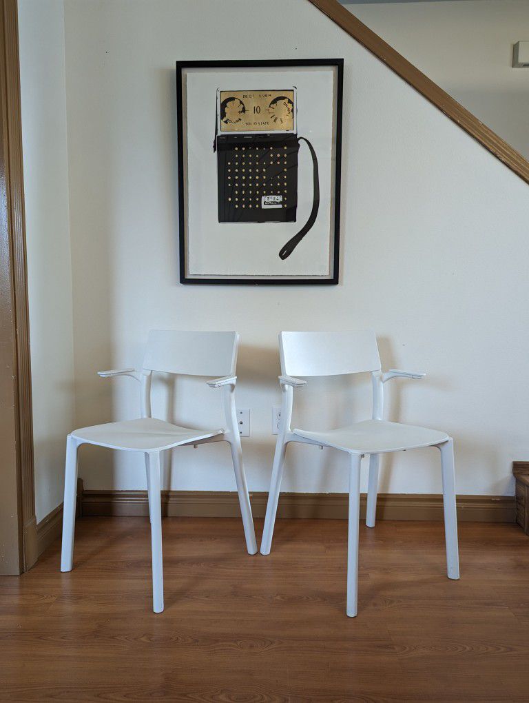 IKEA Janinge White Danish Modern Inspired Stackable / Dining Arm Chairs