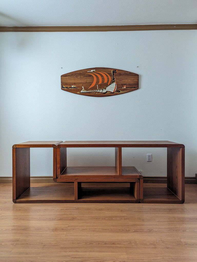 Vintage Danish Modern Modular Media Wall Unit / MCM Record Player Stand / Bench / Bookshelf