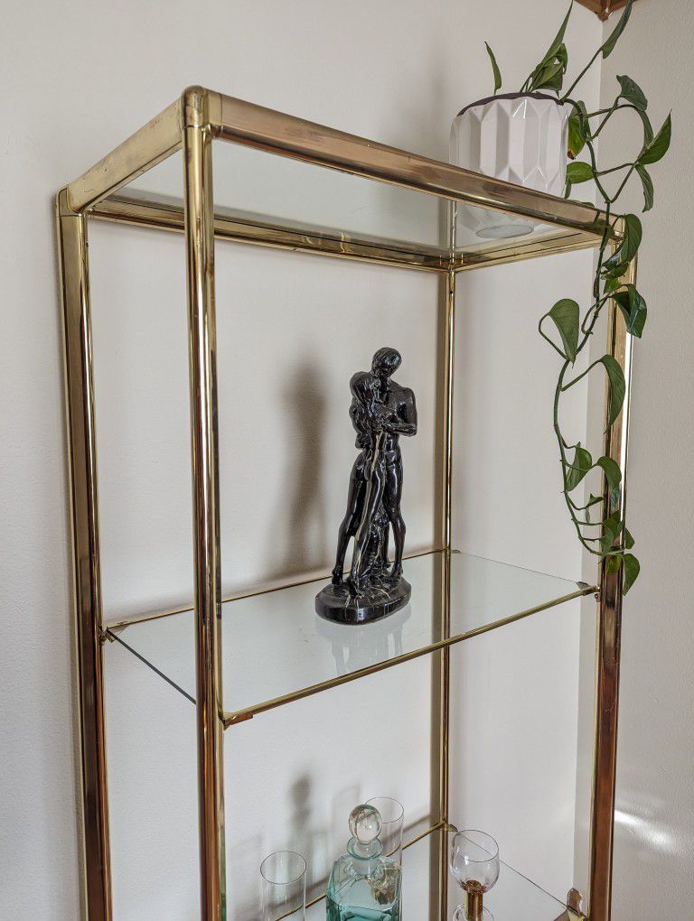 Mid Century Rectangular Brass Etagere Display w/ 4 Glass Shelves