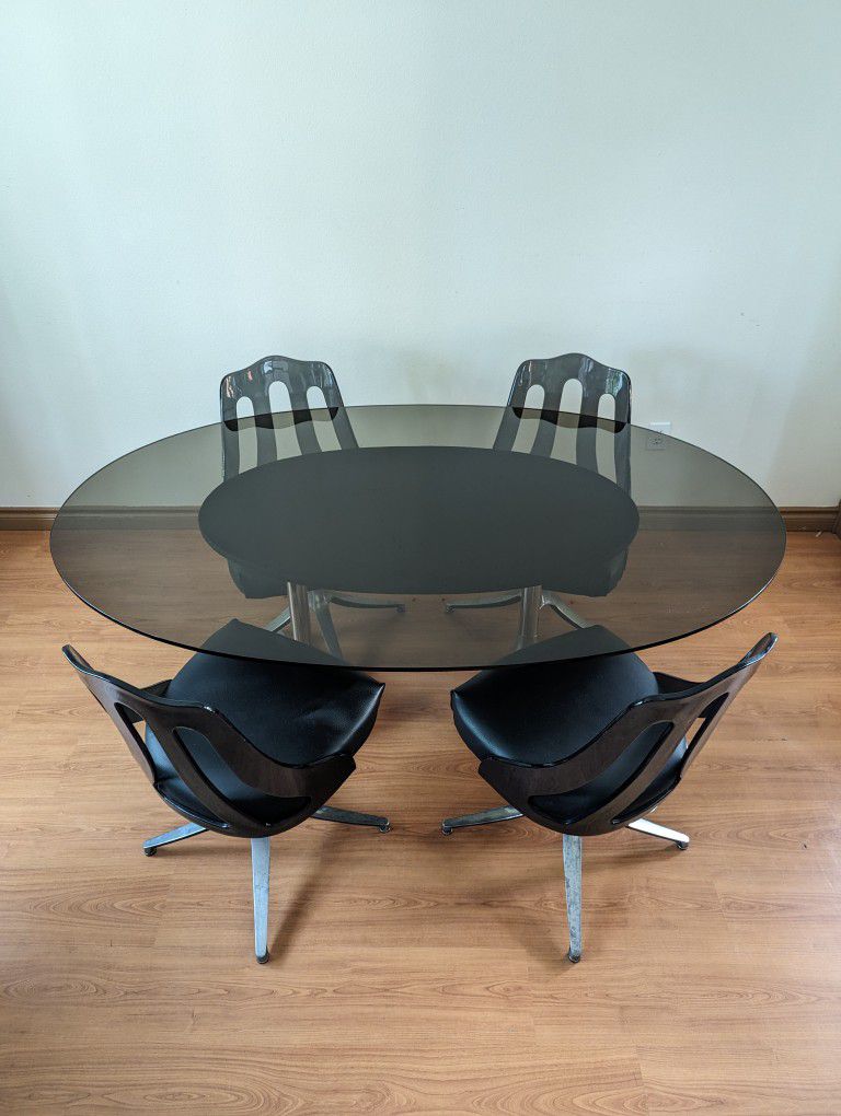 Mid Century Modern Space Age Smoked Dining Table & 4 Chair Set by Howell