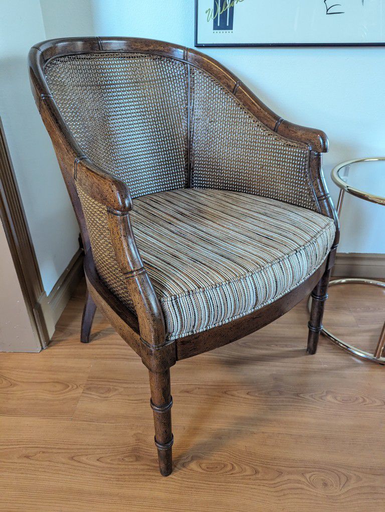 Vintage Pair of Mid Century Faux Bamboo Caned Back Hollywood Regency Chairs