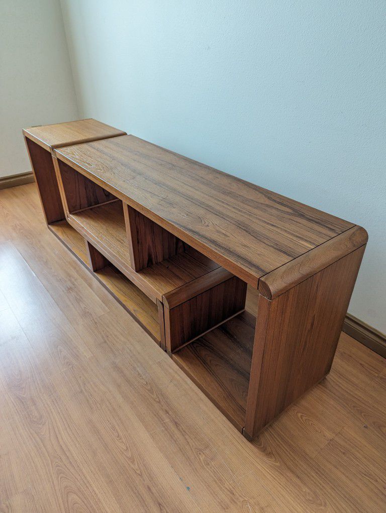 Vintage Danish Modern Modular Media Wall Unit / MCM Record Player Stand / Bench / Bookshelf