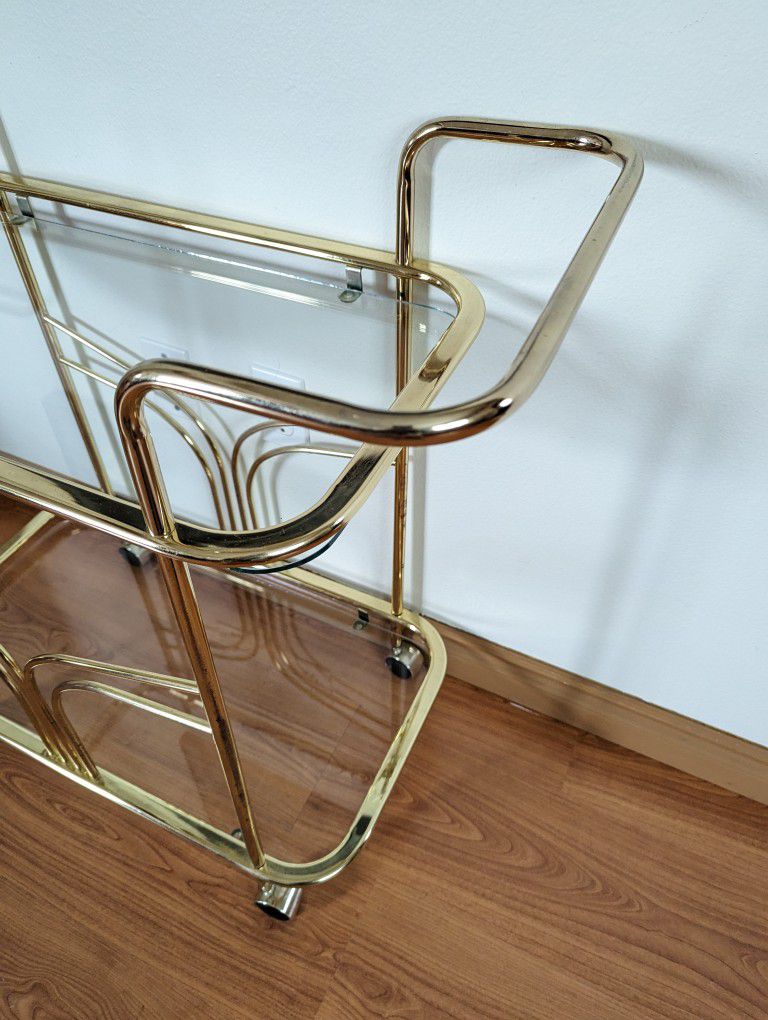 Postmodern Vintage Hollywood Regency Brass & Glass Bar Cart