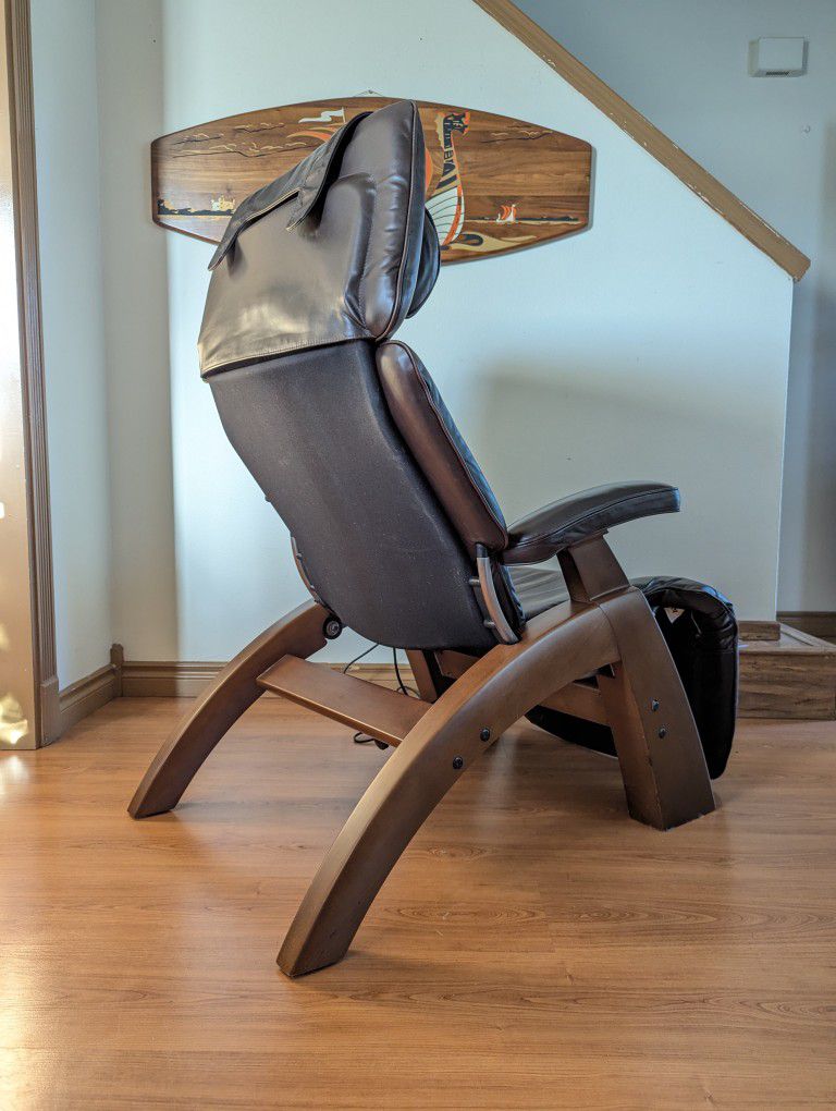 Brown Leather Perfect Chair Zero Gravity Recliner by Human Touch