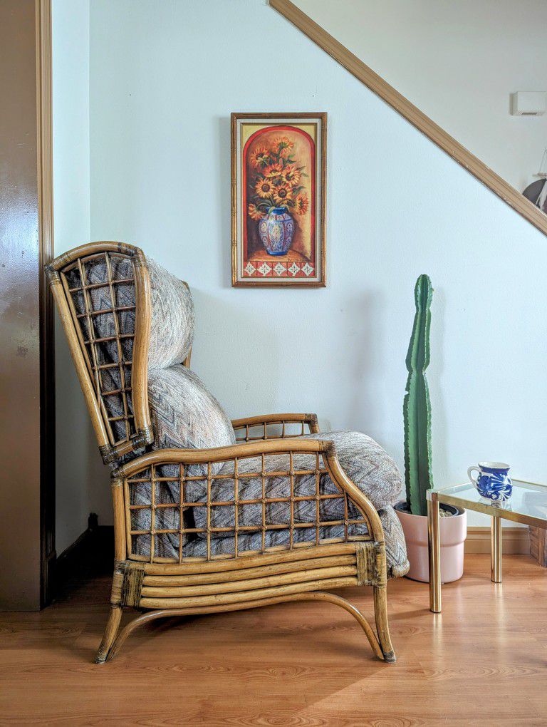 Mid Century Vintage Boho Bamboo & Rattan Jungalow Recliner