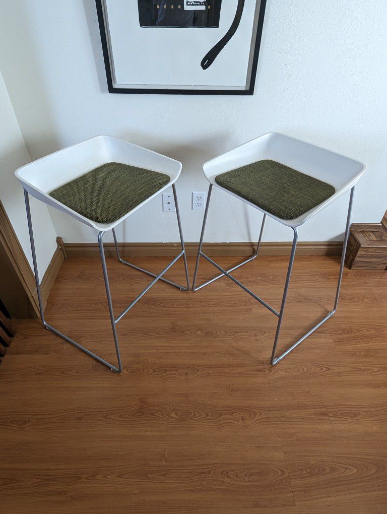 Pair of MCM Style Minimalist Scoop Barstools by Steelcase