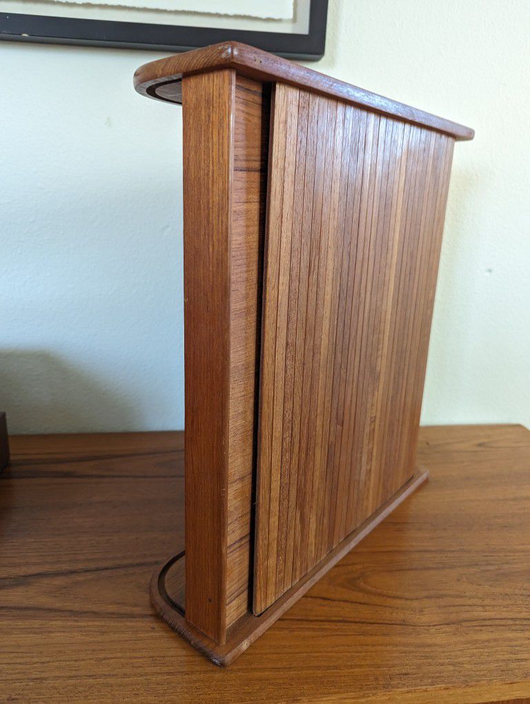 Vintage Solid Teak Tambour Door 45 Cassette Storage Case Holder by EID