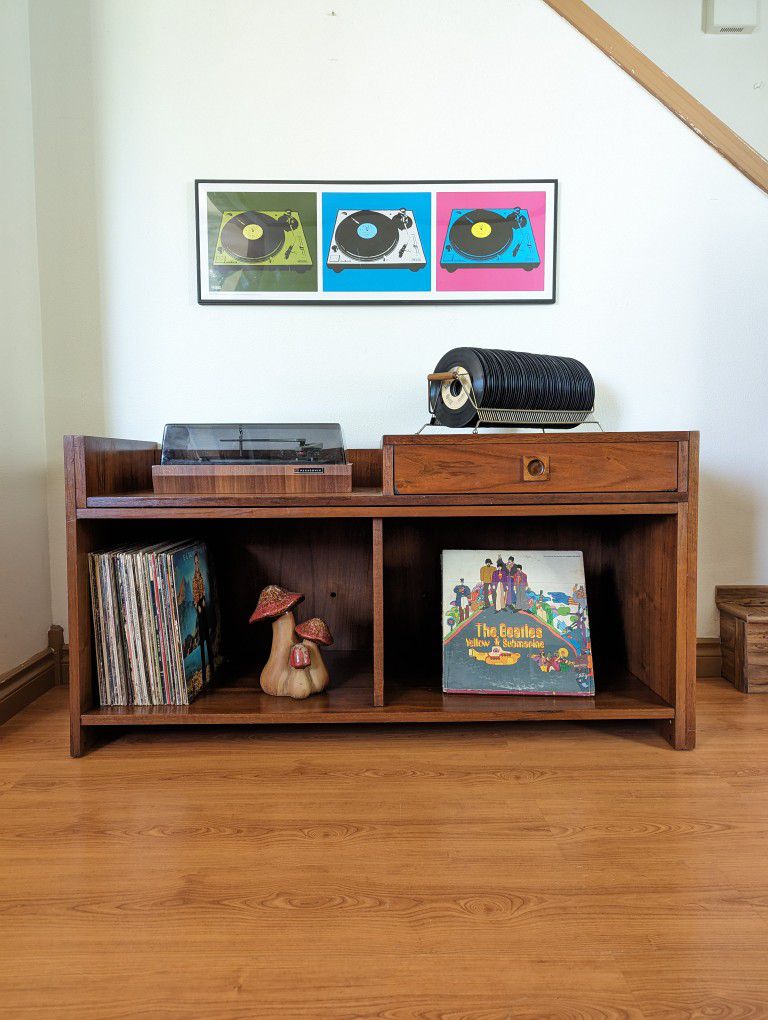 MCM/ Danish Modern Modular Walnut Record Player Stand & Storage Cabinet w/ Bookshelf