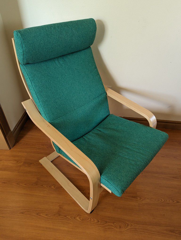 IKEA Poang Green Fabric Bentwood Birch Lounge Chair