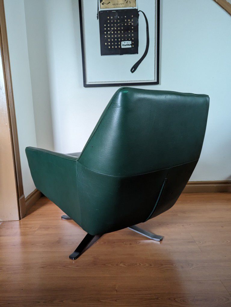 MCM Green Leather Lucas Model Swivel Lounge Chair by West Elm