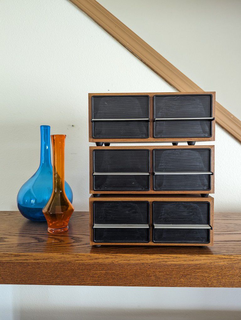 Postmodern Vintage 32 Cassette Tape Double Drawer Wood Storage Holders