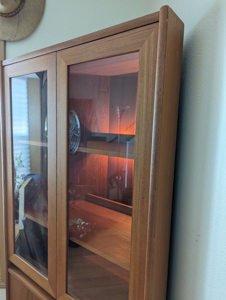 Danish Modern Teak Corner Lighted Display / Storage Cabinet