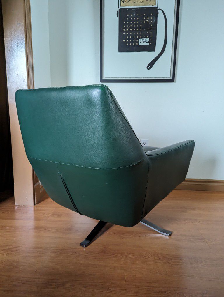 MCM Green Leather Lucas Model Swivel Lounge Chair by West Elm