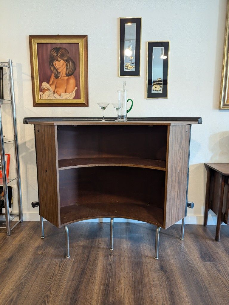 Mid Century Modern Tufted Bar Setup w/ 2 Barstools by Arthur Umanoff