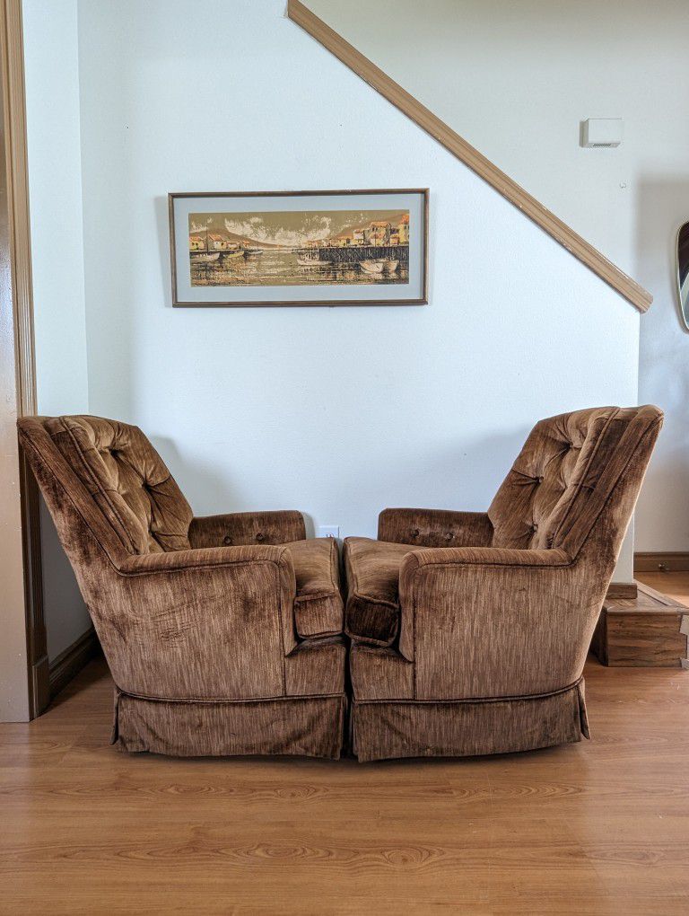 Mid Century Velvet Pair of Rockers / Tufted Back Vintage Boho Rocking Chairs