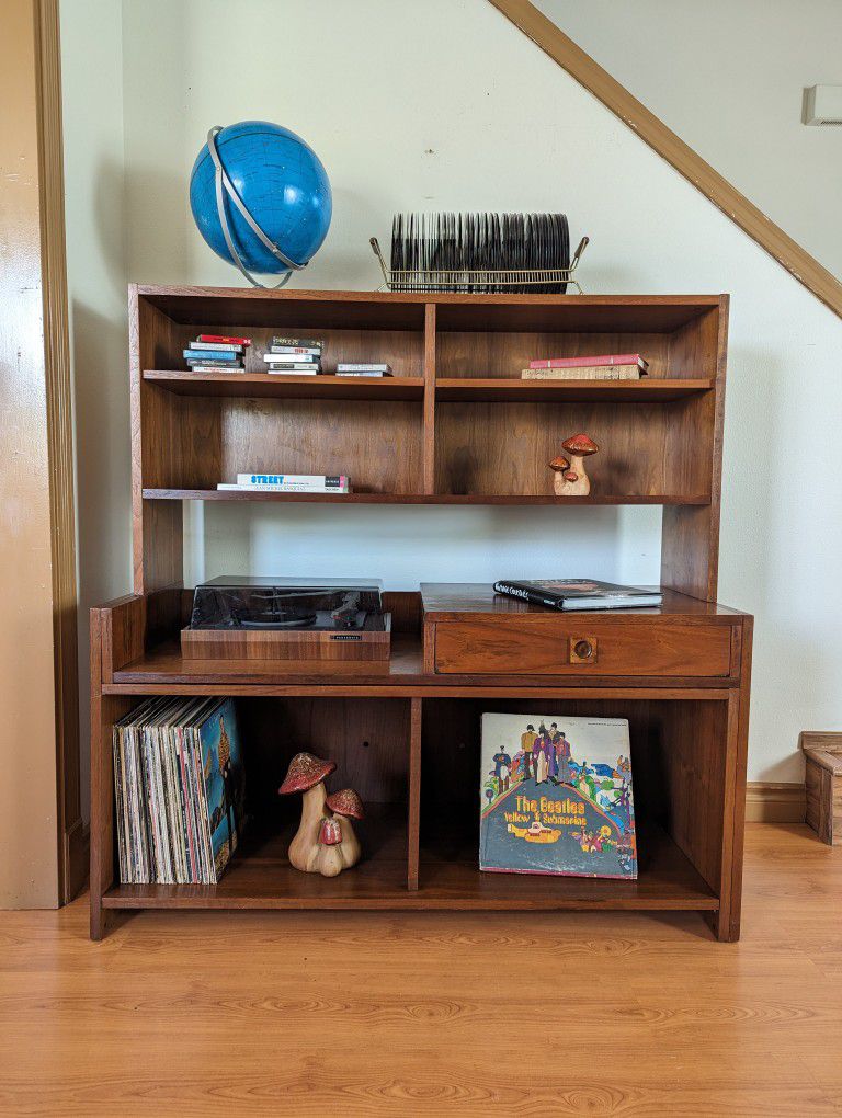 MCM/ Danish Modern Modular Walnut Record Player Stand & Storage Cabinet w/ Bookshelf