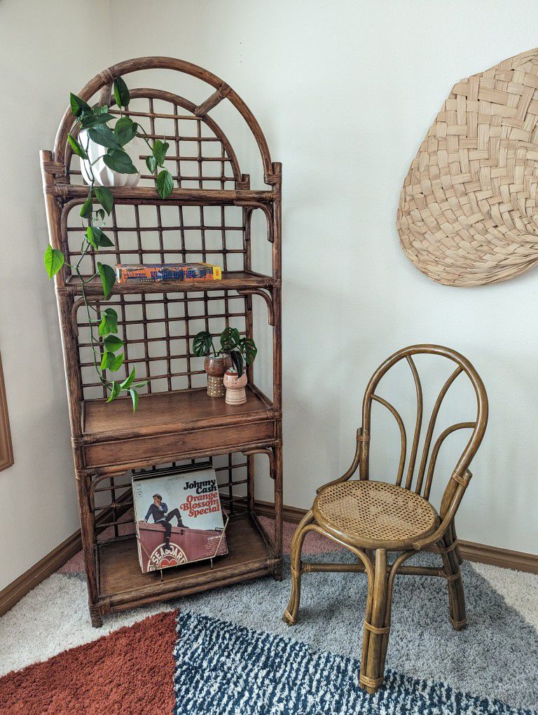 Vintage Boho Bamboo & Rattan Peacock Fan Back Chair