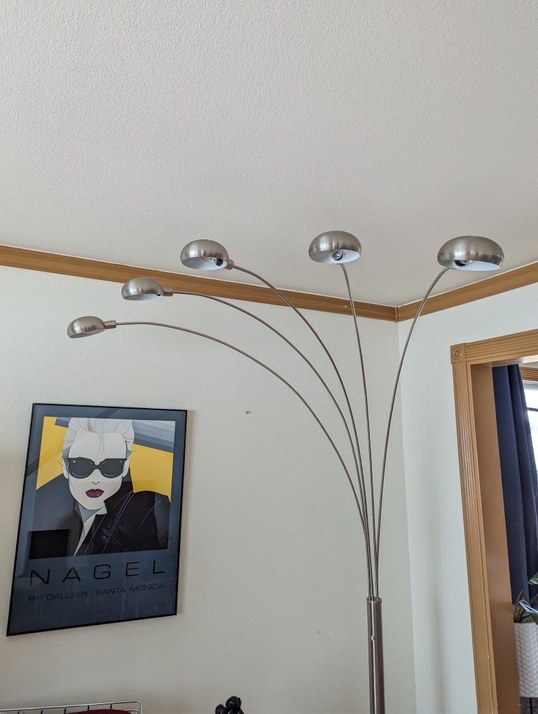 Cool Postmodern Vintage Memphis Style Silver Arc Lamp In Brushed Steel