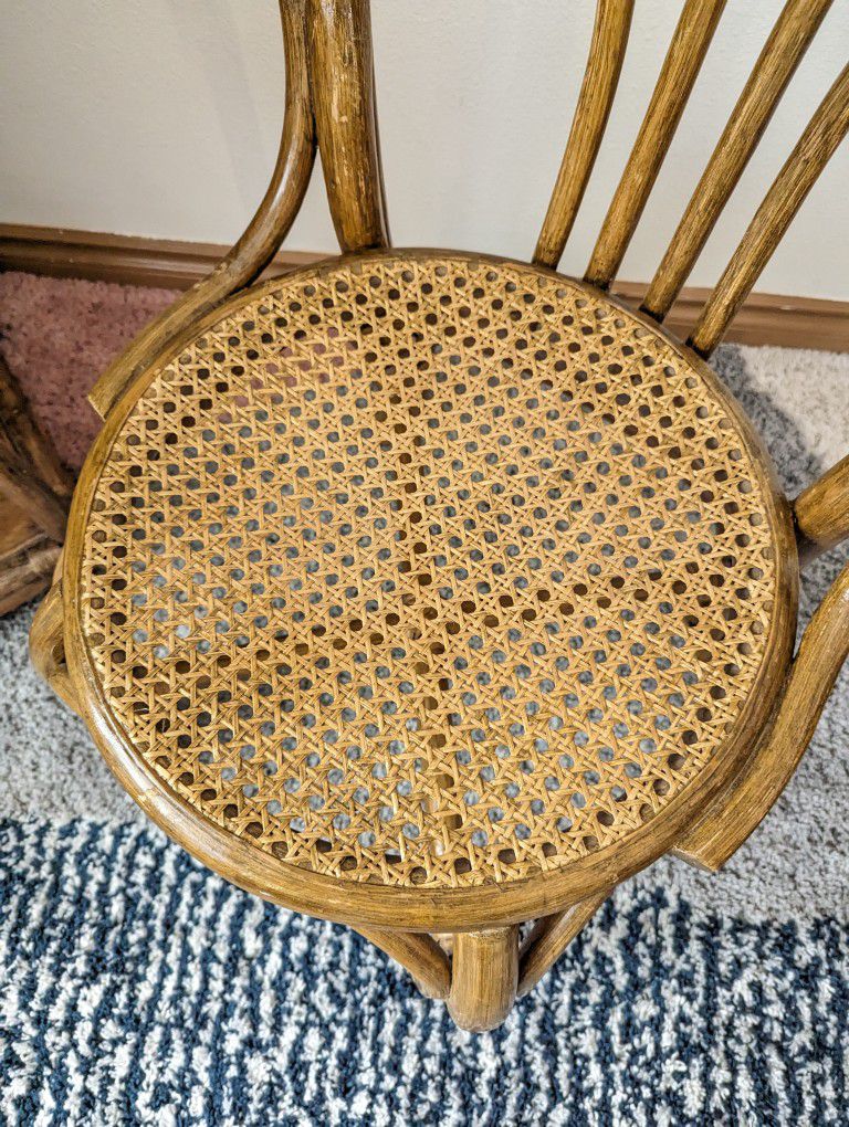 Vintage Boho Bamboo & Rattan Peacock Fan Back Chair