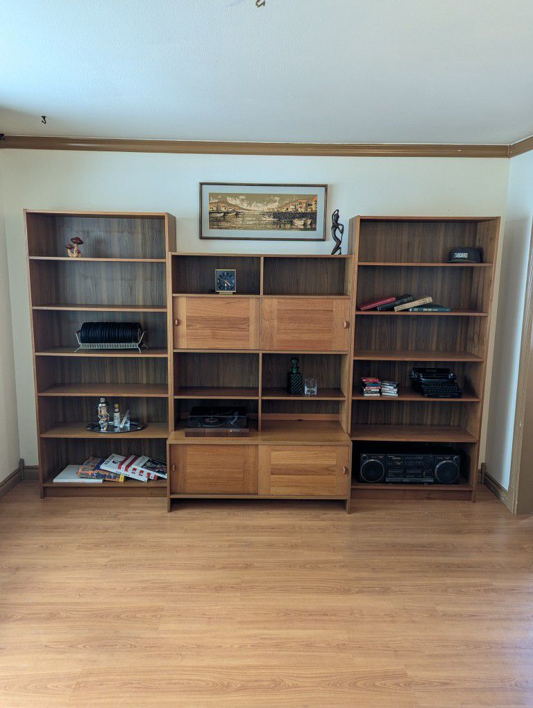 MCM Danish Modern Teak Wall Unit Domino Mobler Record Cabinet & Bookshelves