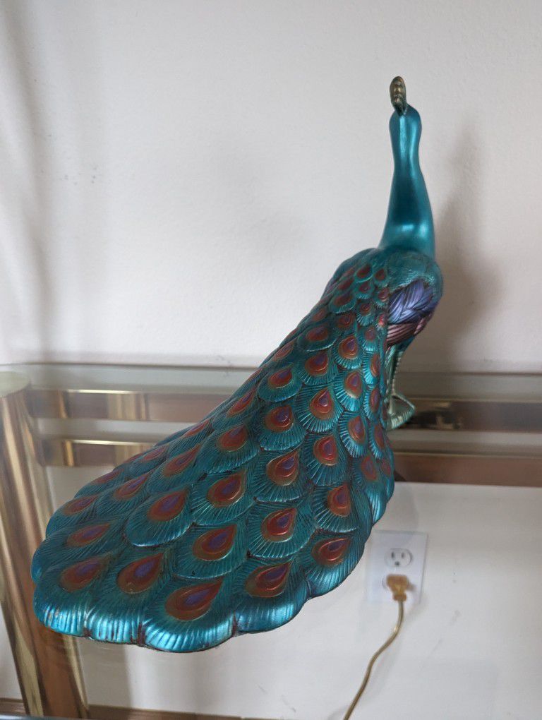 Mid Century Vintage Ceramic Teal / Turquoise Peacock Art Statue