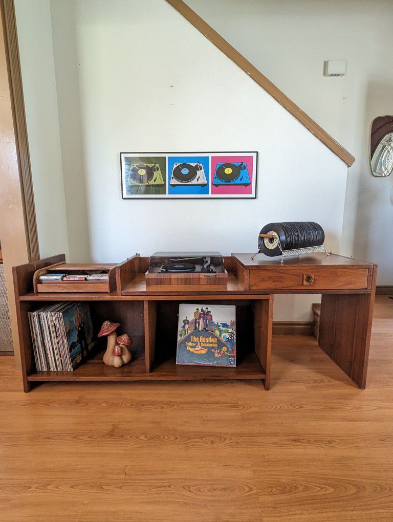 MCM/ Danish Modern Modular Walnut Record Player Stand & Storage Cabinet w/ Bookshelf