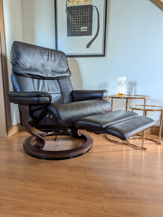 Electric Ekornes Stressless Black Paloma Large Leather Lounge Chair Recliner